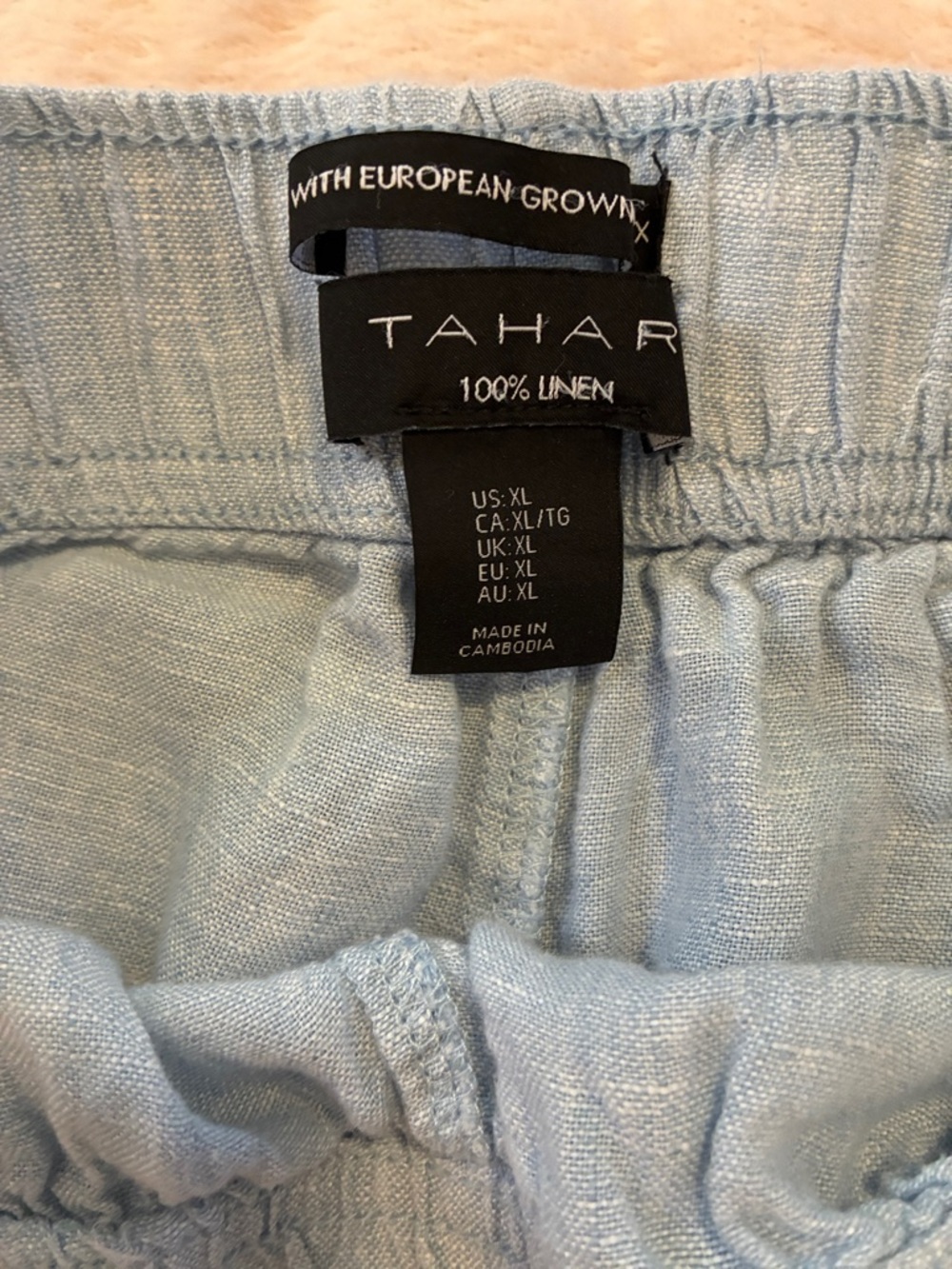Tahari Light Blue Linen Elastic Waist Pants - Picture 2 of 6